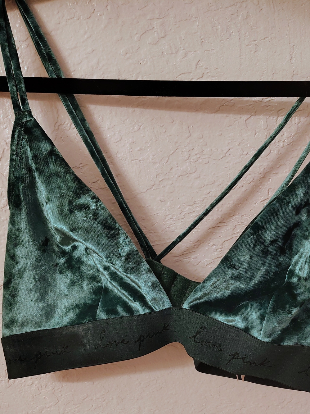 Victoria's Secret Love Pink Velvet Bralette in Forest Green